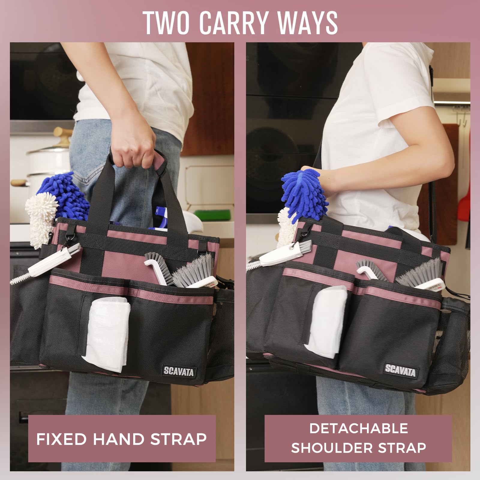 SCAVATA secure zip pocket safely stores personal items while cleaning.