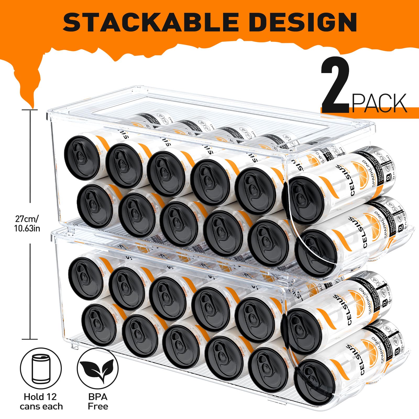 SCAVATA stackable can dispenser with lid keeps pantry neat and accessible.