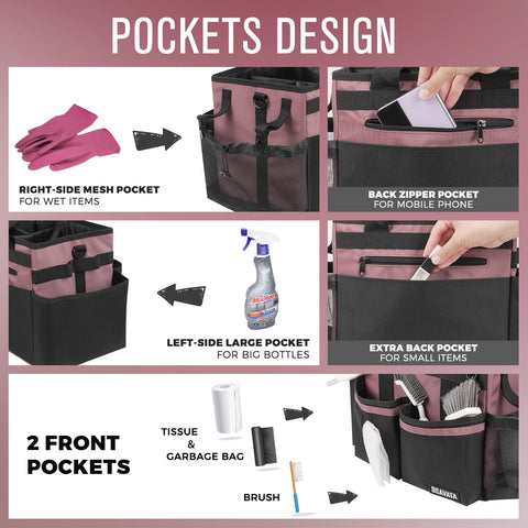 SCAVATA wearable cleaning bag with shoulder straps for hands-free mobility in tight spaces.