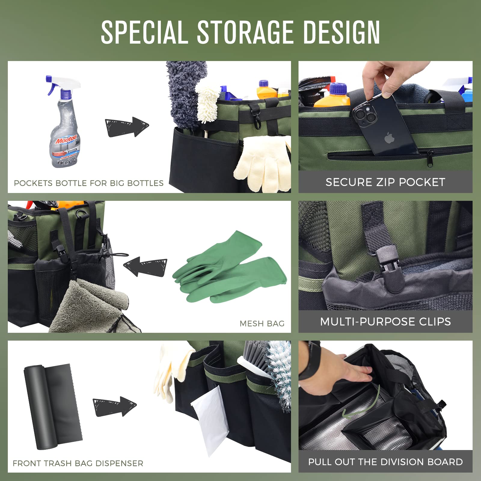 SCAVATA cleaning caddy shoulder straps distribute weight for comfortable use