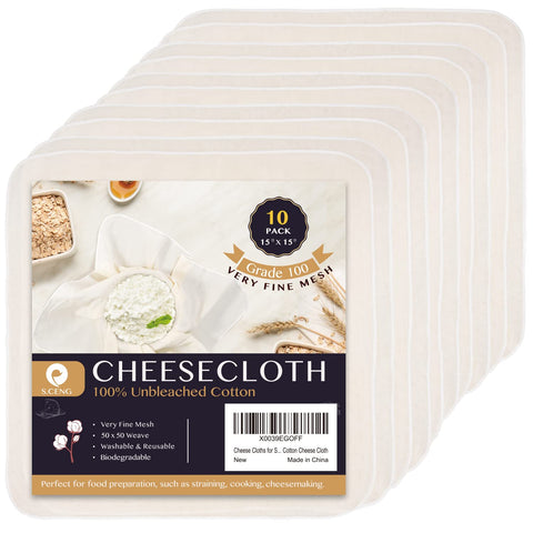 SCENG precut cheesecloth 15x15 inch close-up of ultra-fine weave for smooth straining