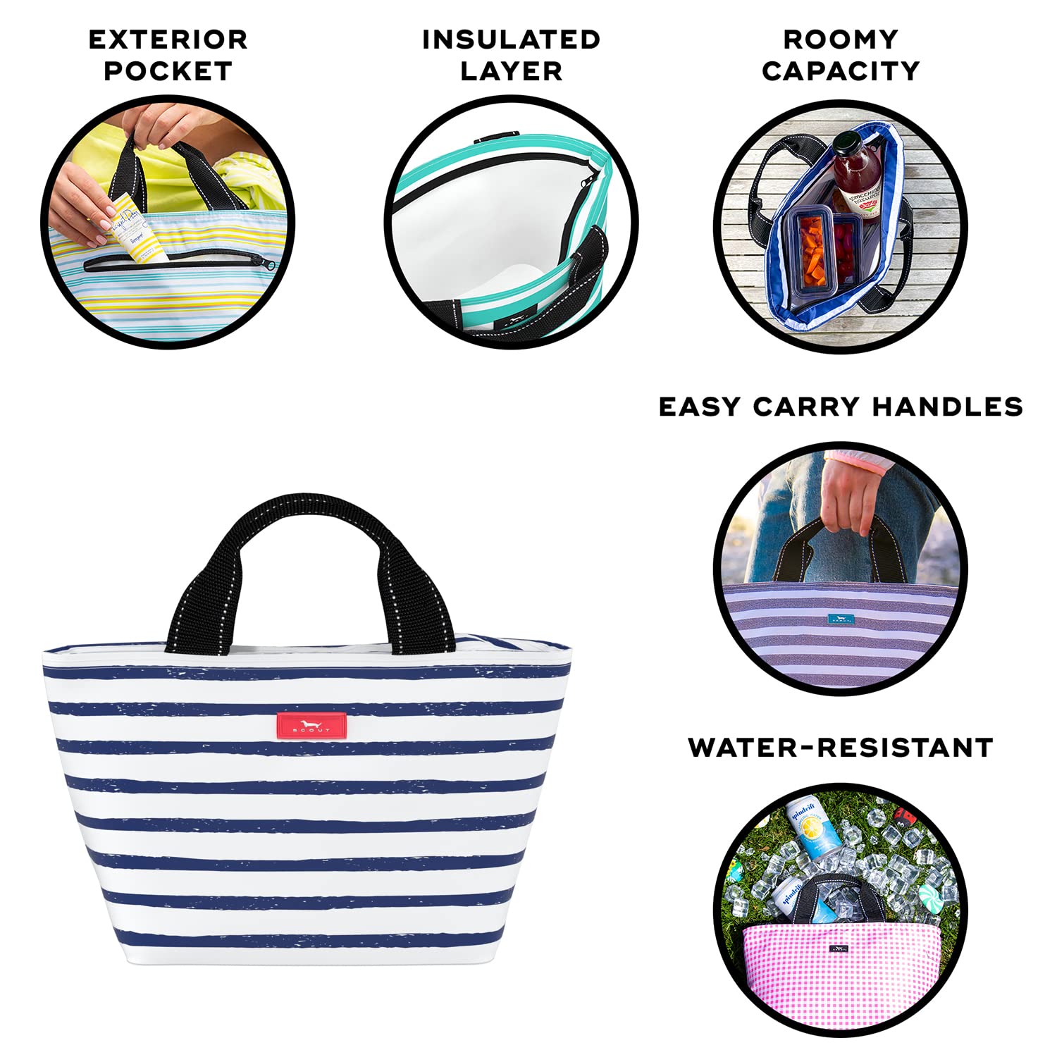SCOUT Nooner lunch bag inside space demonstrates ample room for snacks and drinks