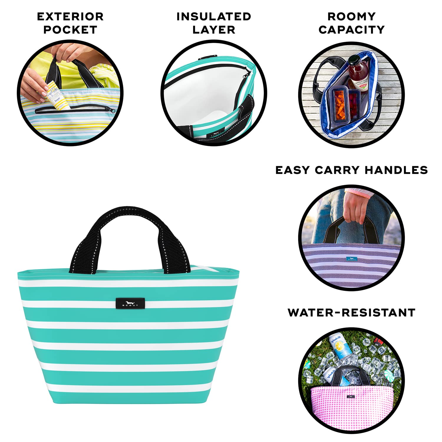SCOUT Nooner lunch bag side view highlighting spacious interior