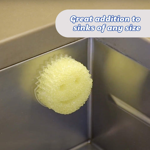 Scrub Daddy dual suction cups securely attach to stainless steel or tiles.