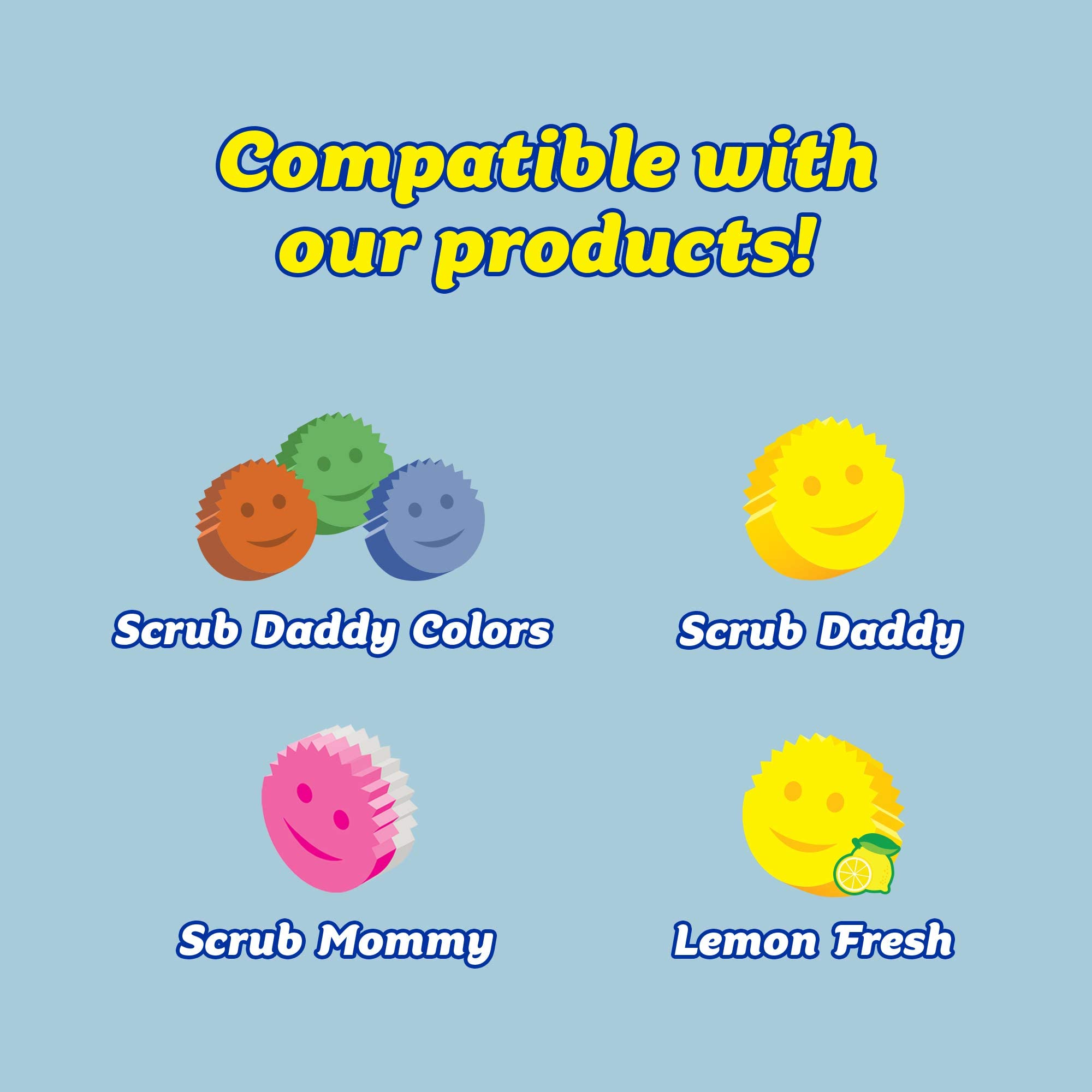 Scrub Daddy open-air drying design speeds drainage around the sponge eyes.