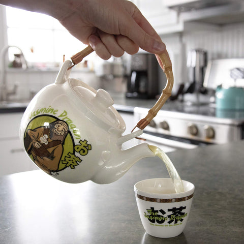 Bamboo-handle teapot for comfortable, hot tea pouring