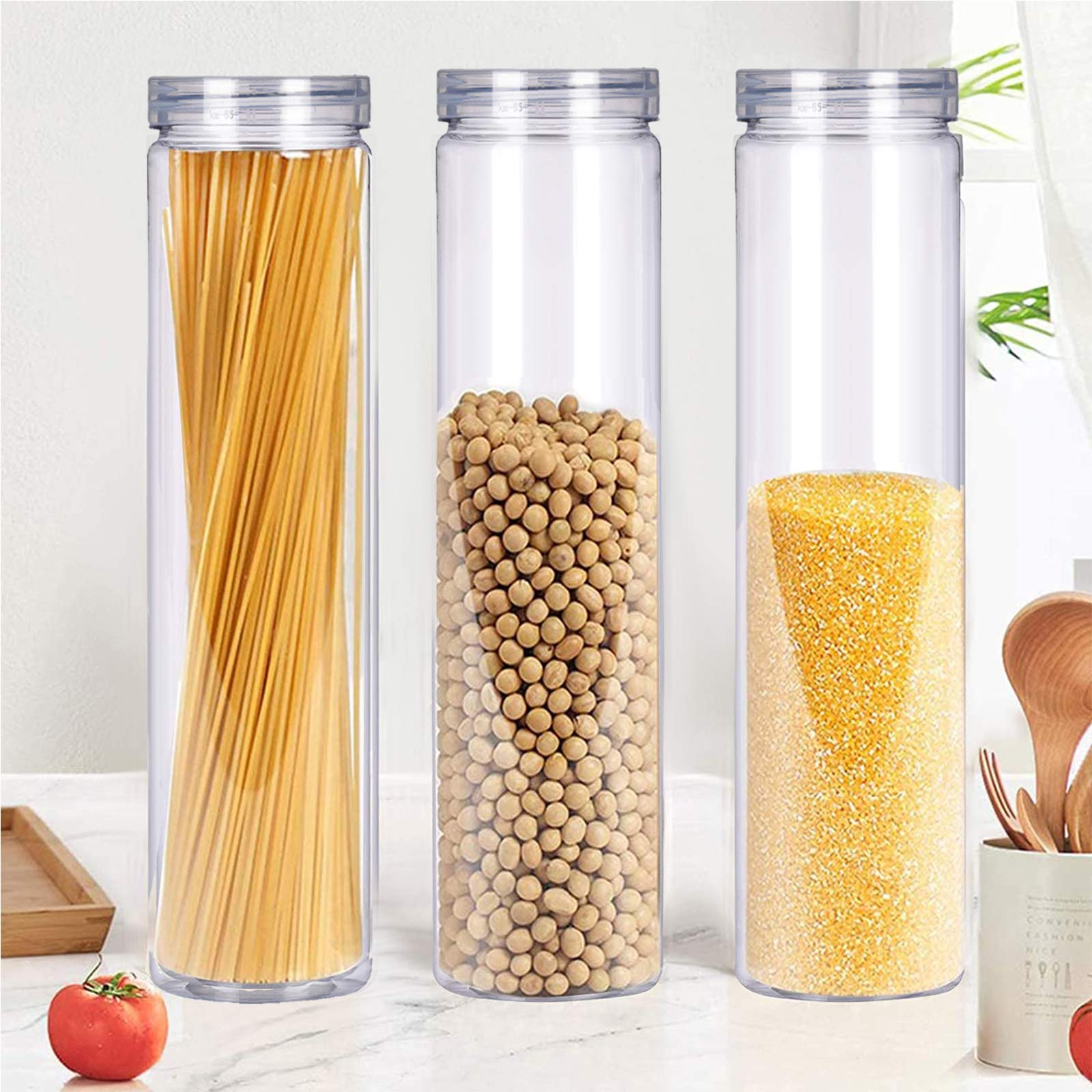 SCWBOEII spaghetti pasta jar keeps short pasta fresh and accessible.