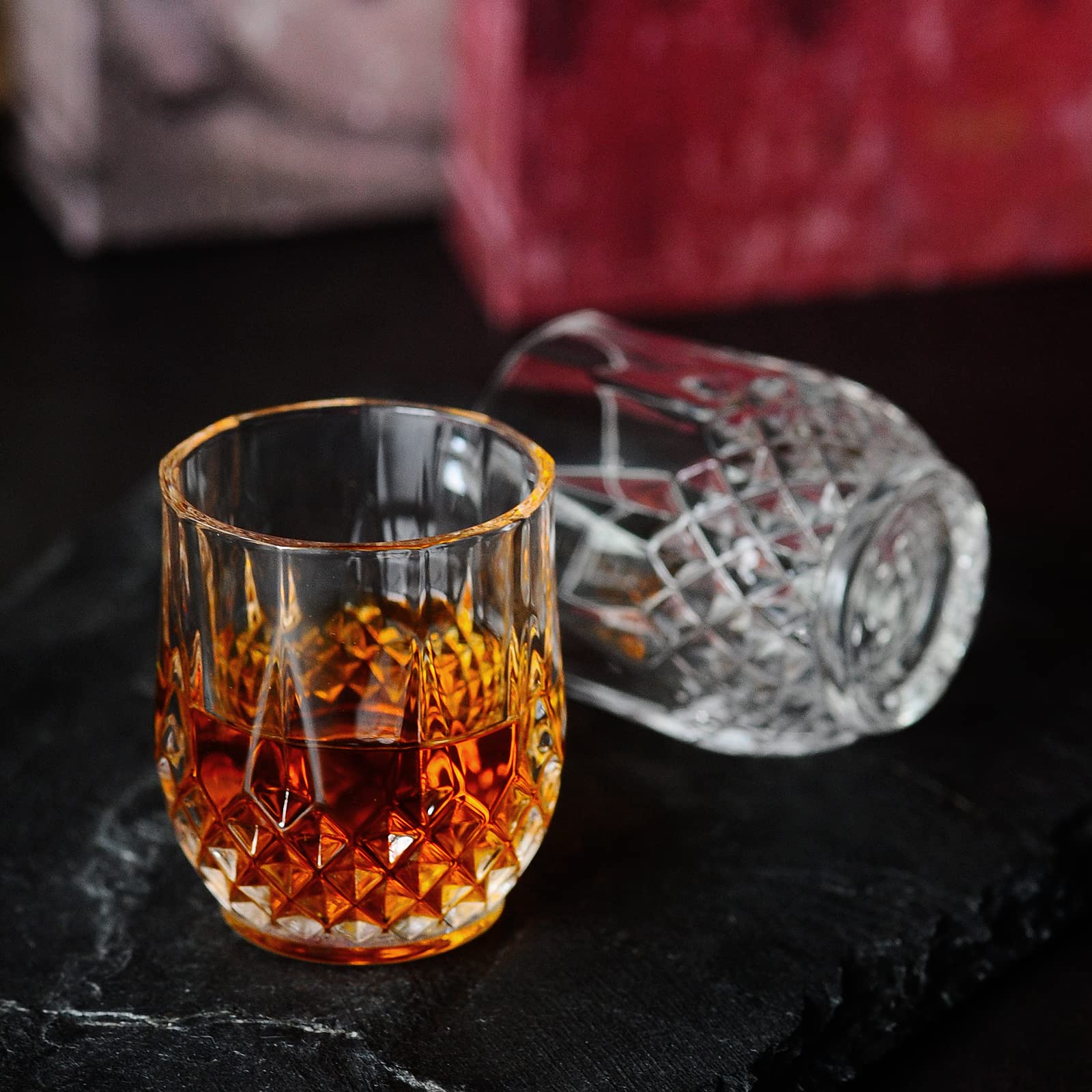 Sdatook elegant bar display shot glasses catching light on a shelf