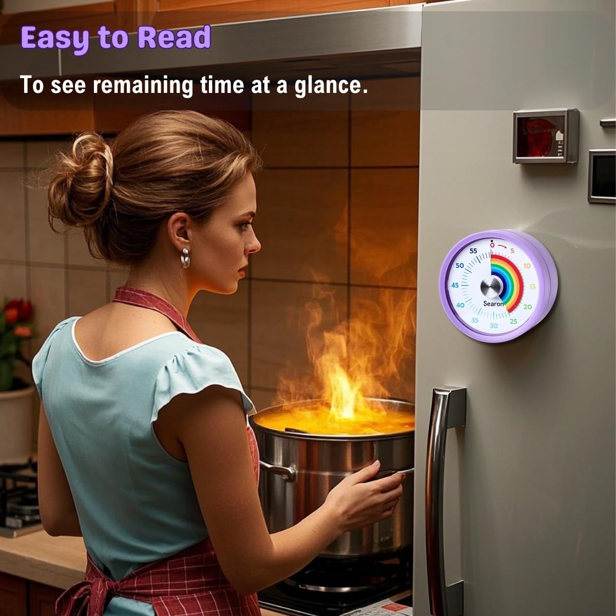 Searon timer magnetic back sticks securely to metal surfaces.