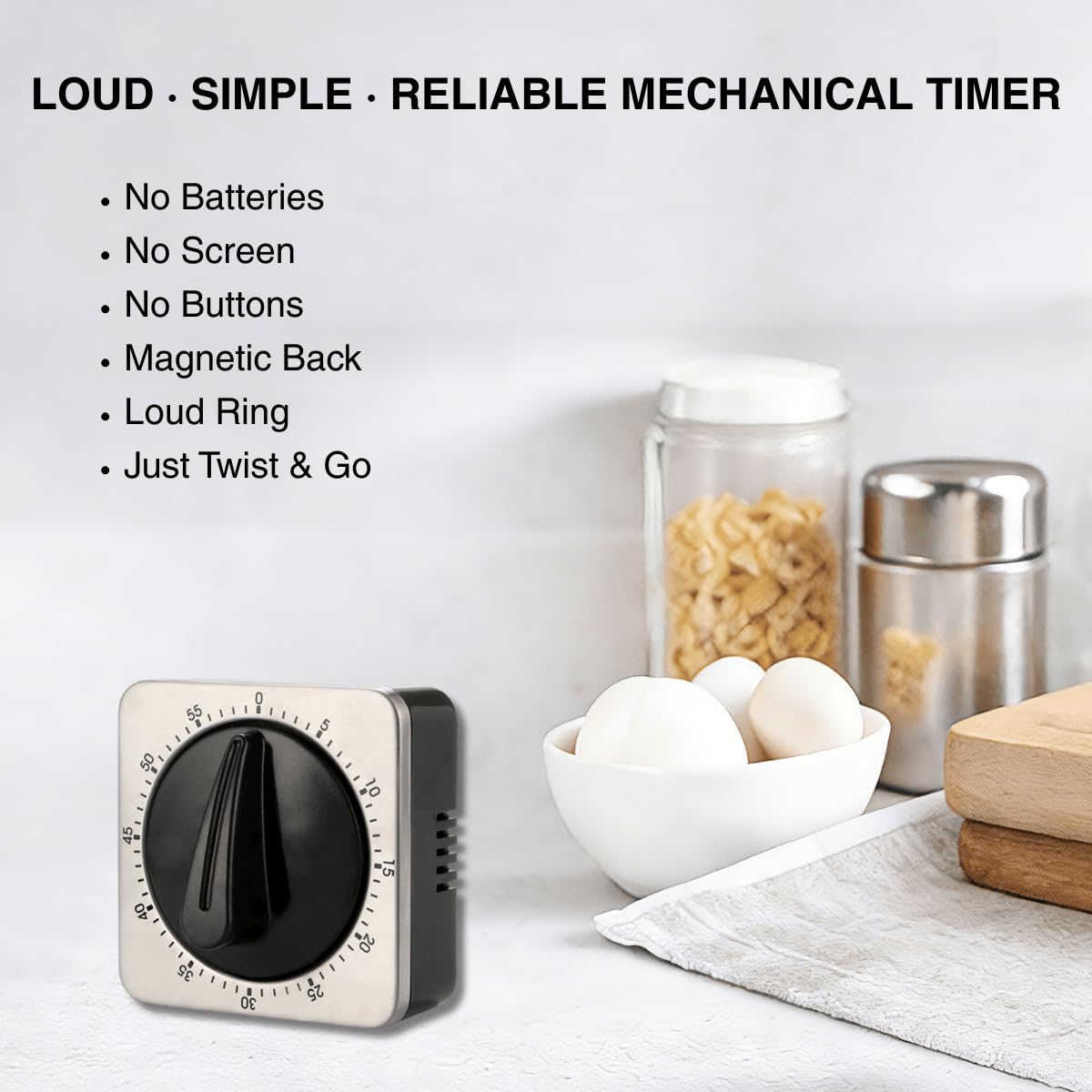 Searon timer with stainless steel body for durable kitchen use