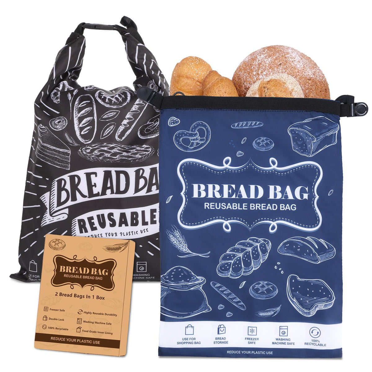Seaury Kareen bread bag 2-pack keeps large loaves fresh and ready.