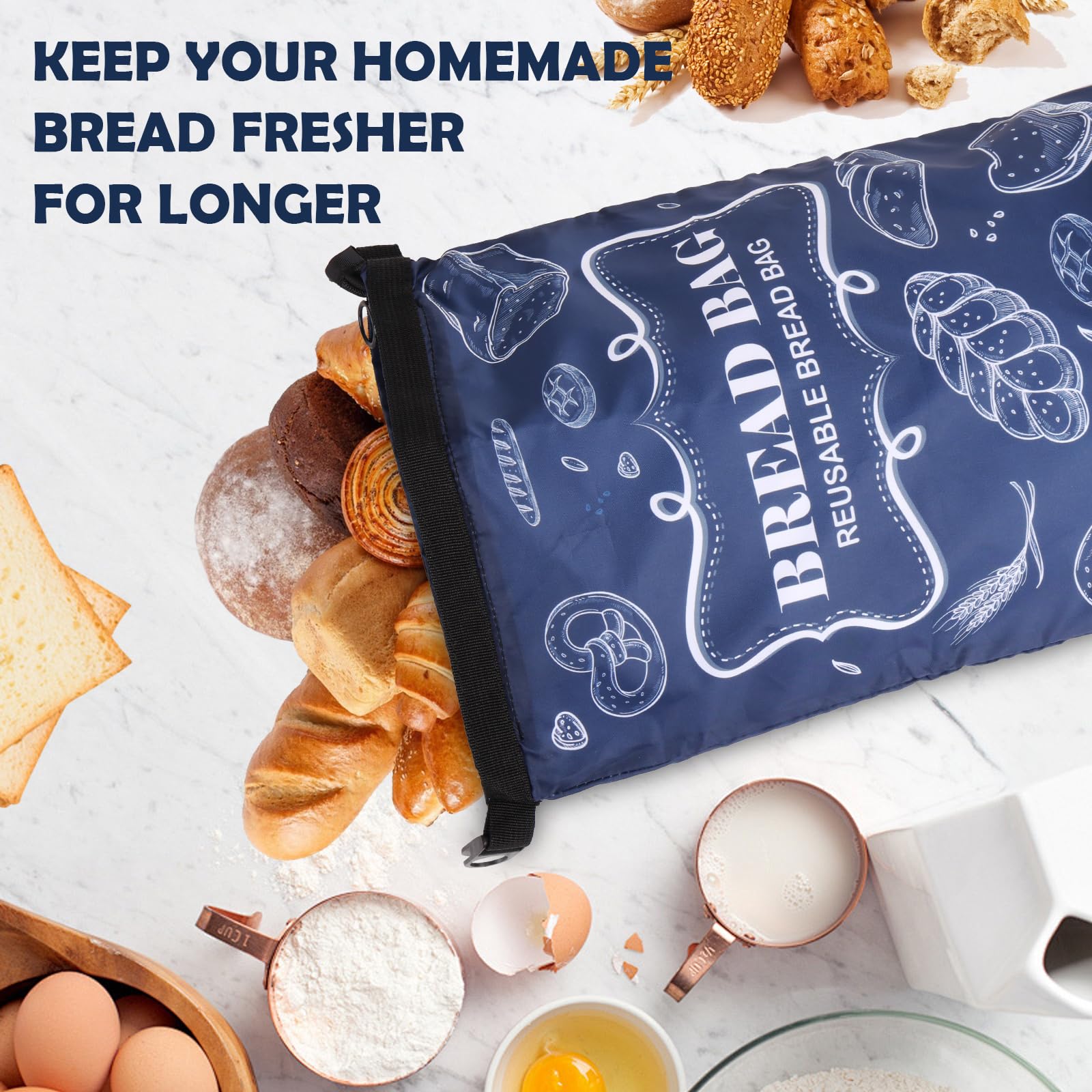 Seaury Kareen bread bag open reveals food-grade lining for moisture control.