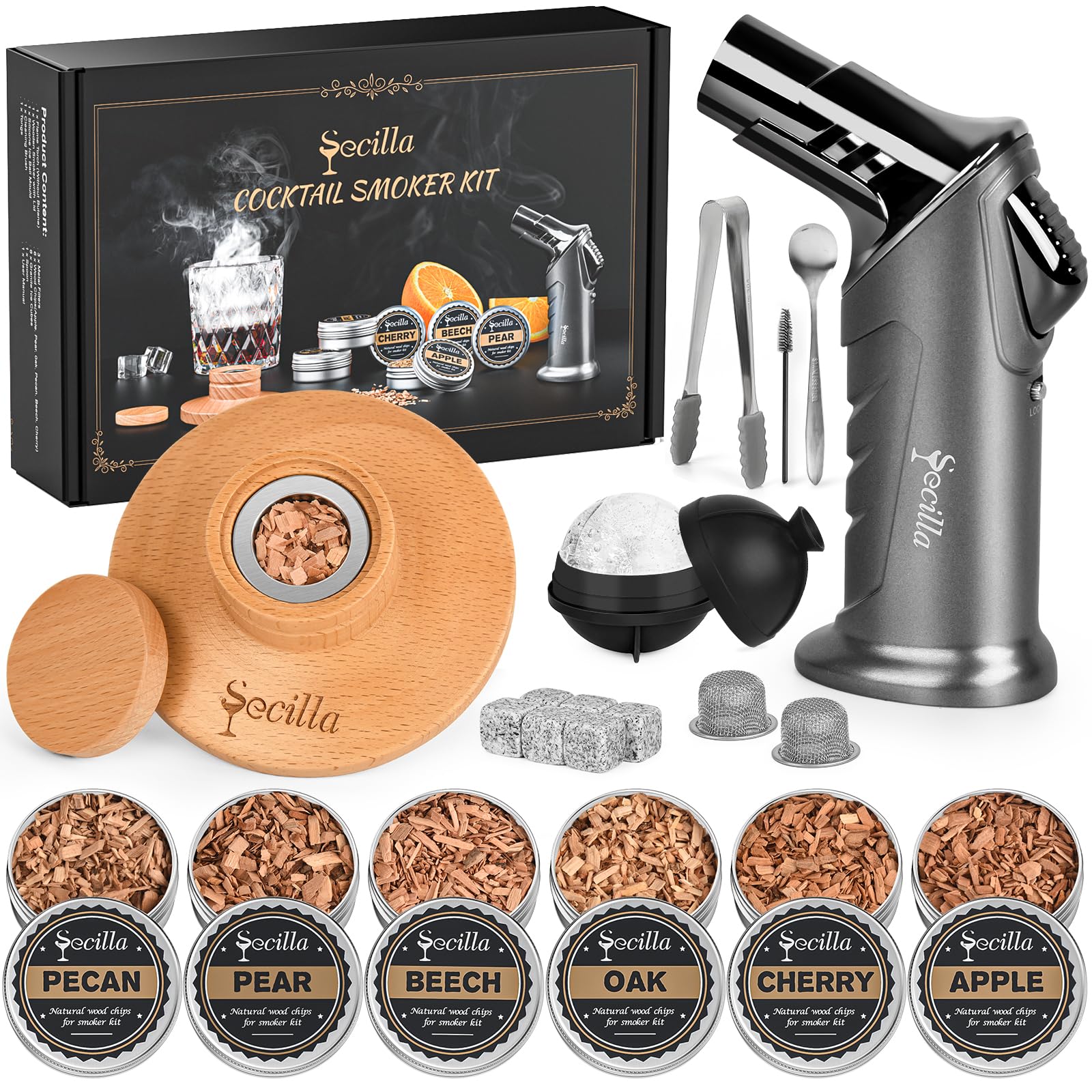 Secilla cocktail smoker kit packaging box, ideal for gifting.