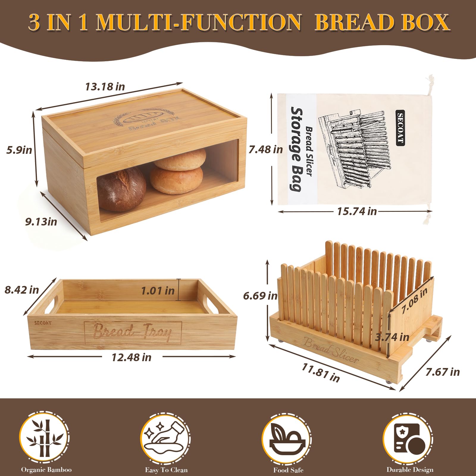 SECOAT adjustable slicing guide ensures consistent bread thickness every time.