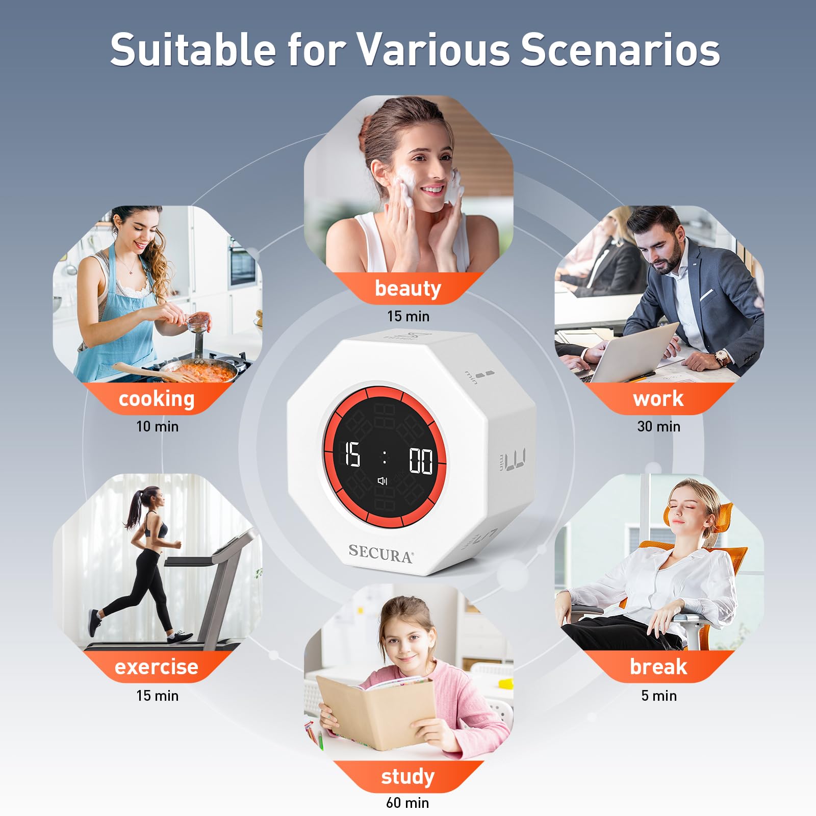 Secura Pomodoro Timer compact portable cube on desk