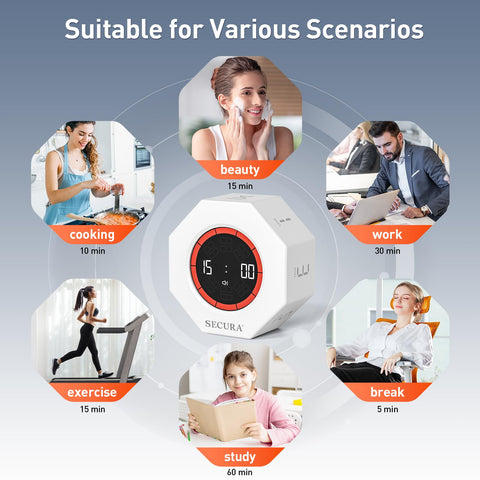 Secura Pomodoro Timer compact portable cube on desk