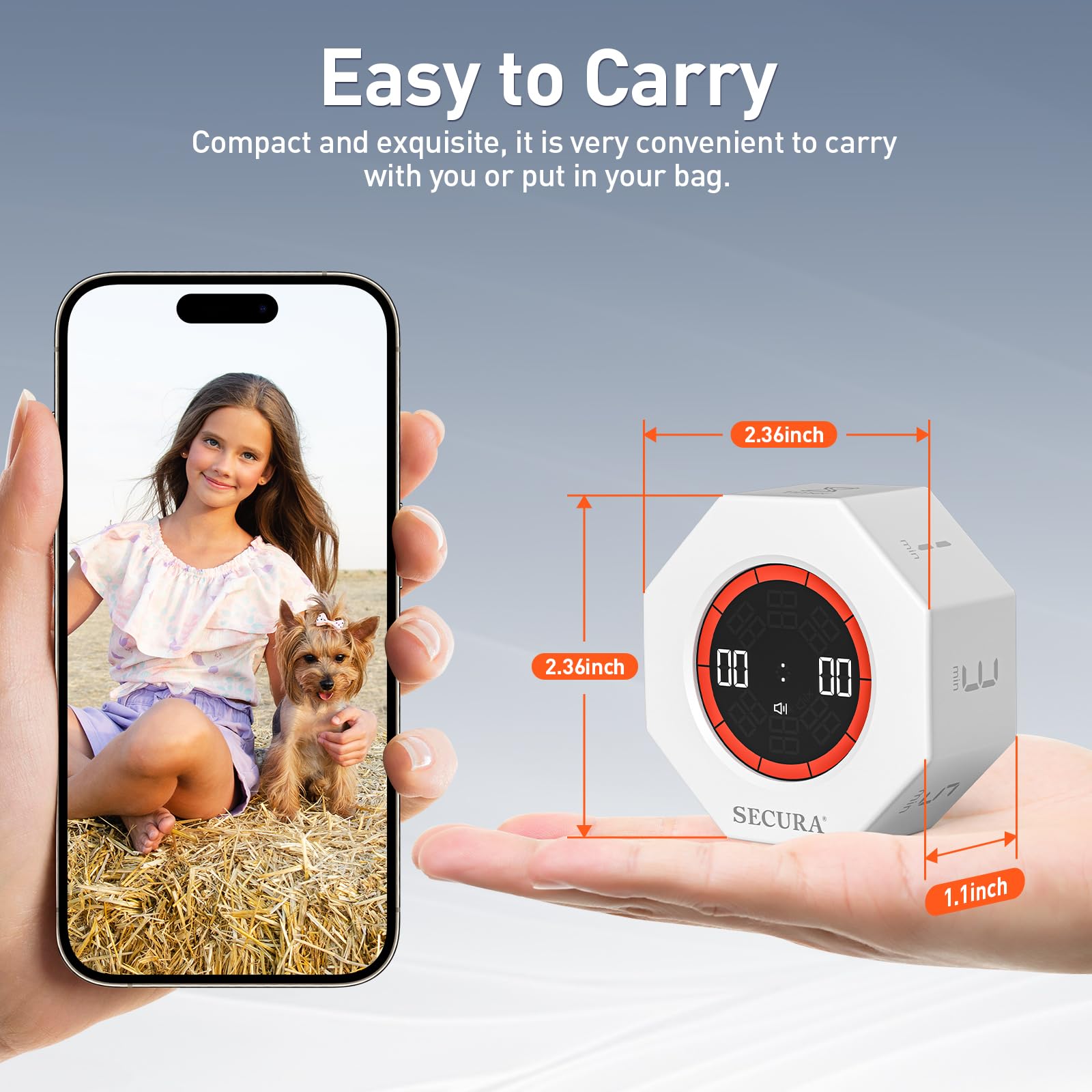 Secura Pomodoro Timer ergonomic eight‑sided design