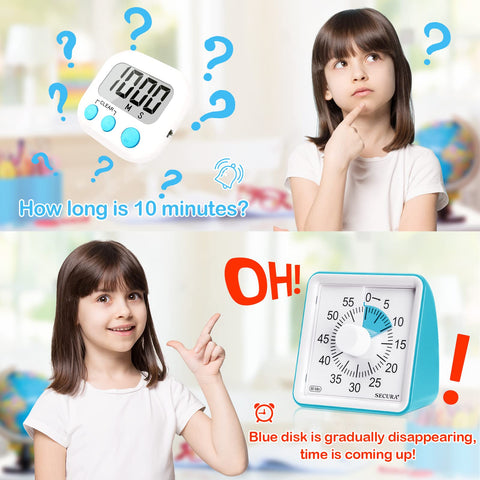 Secura timer alarm volume settings adapt to busy or quiet spaces.