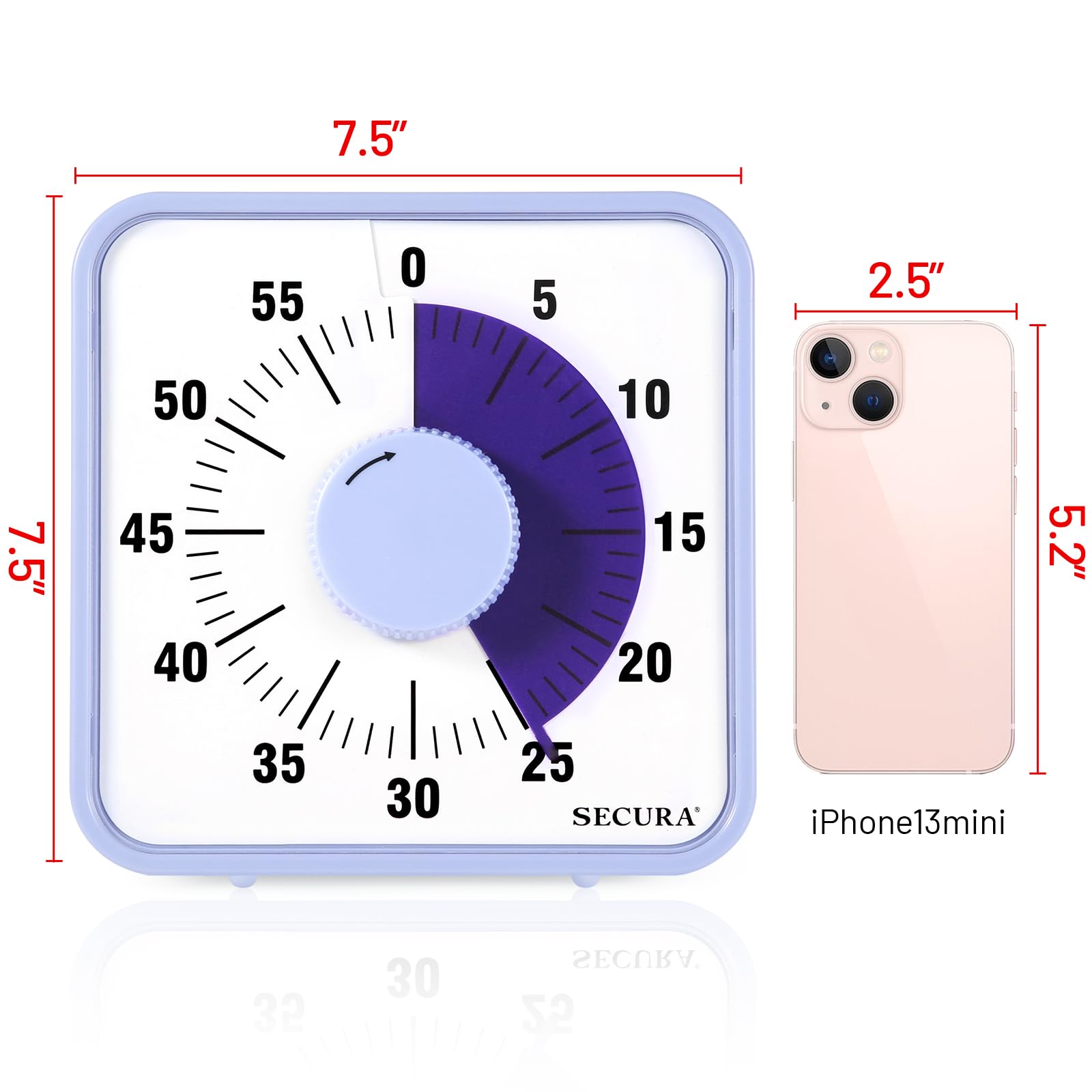 Secura timer bell rings at completion for notification in violet