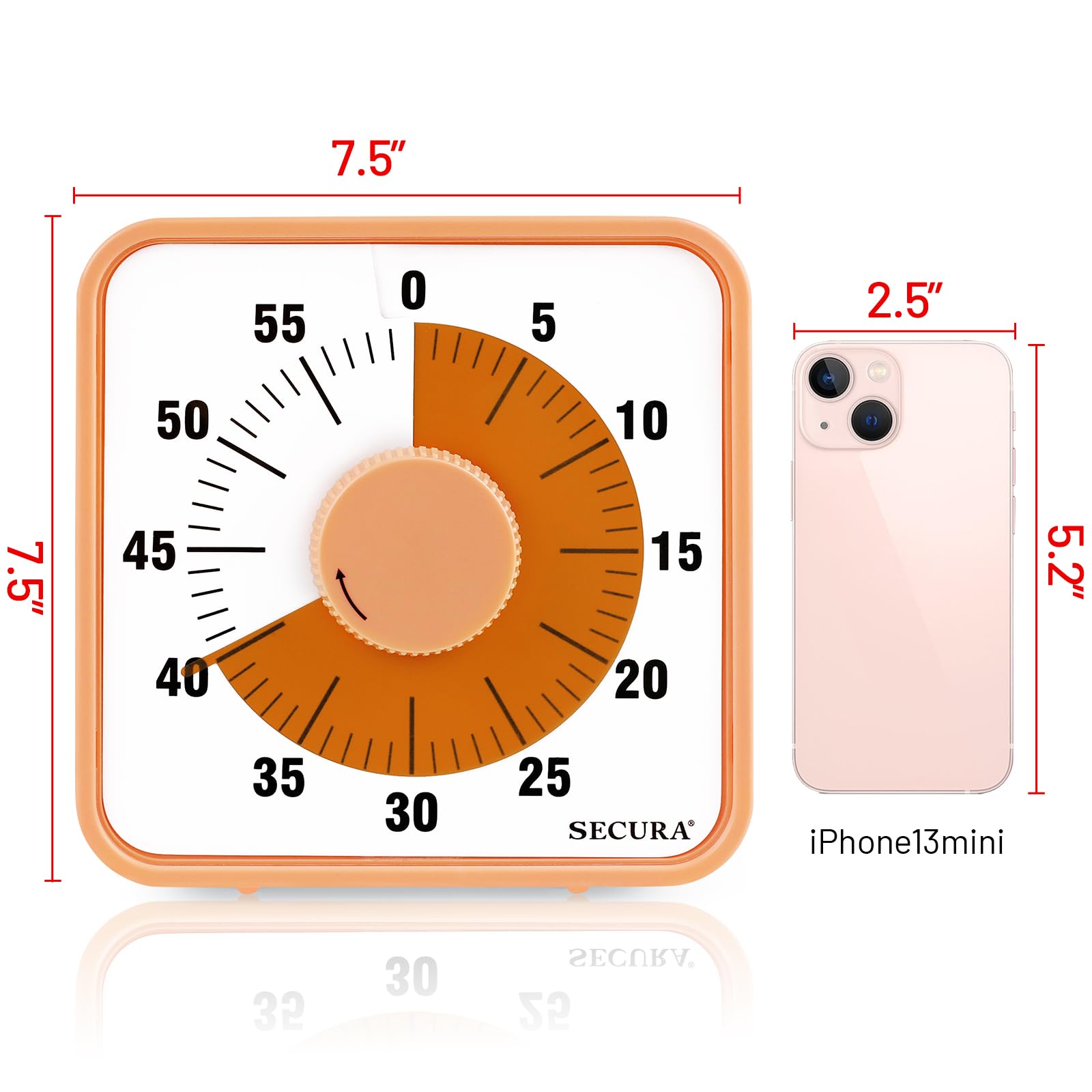 Secura visual timer easy knob use for quick time setup.