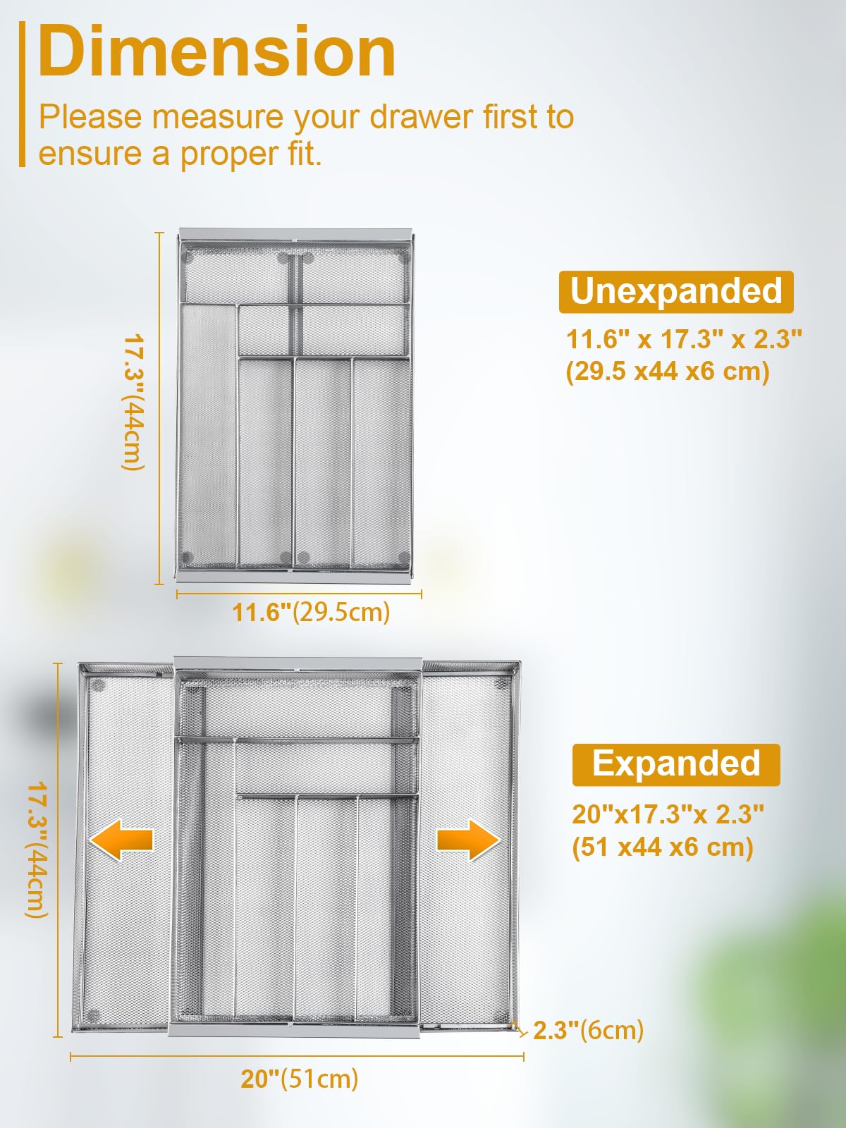 Expandable design allows five to seven compartments for flexible drawer fit.