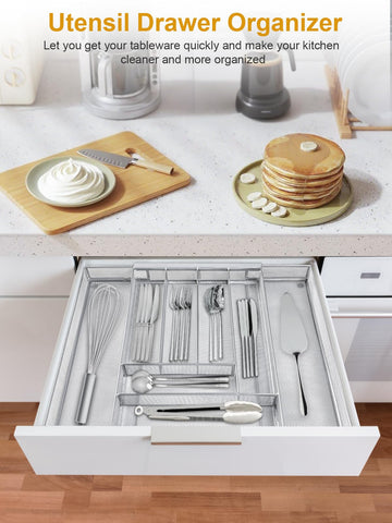 Seven-compartment layout for easy access to forks, knives, and spoons.