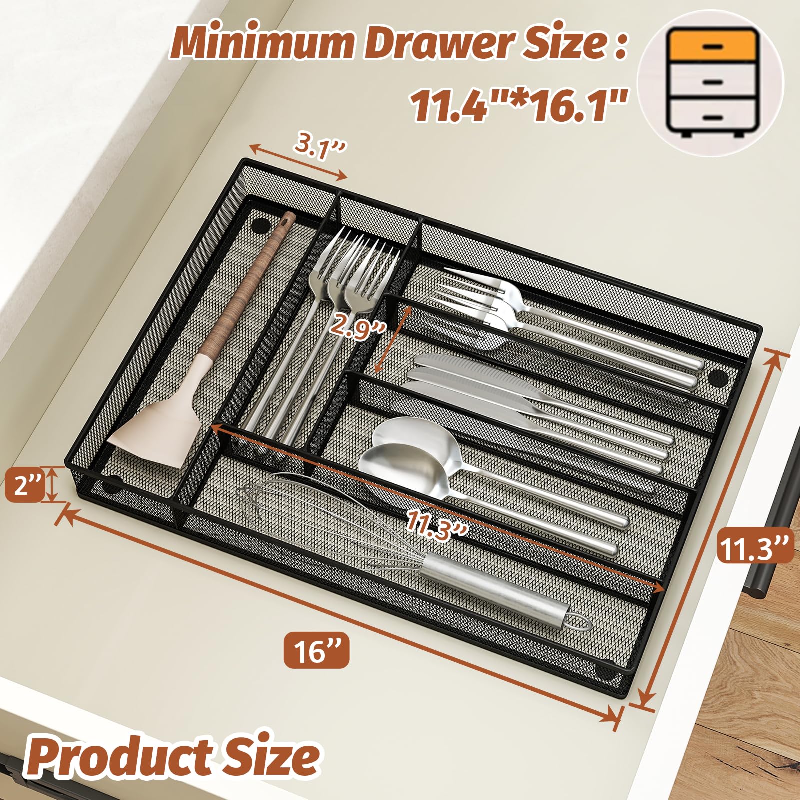 Sedegn six-compartment tray showing organized forks, spoons, and knives for easy access