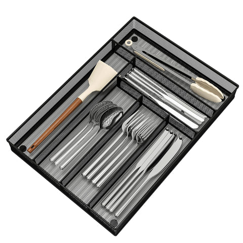 Sedegn silverware organizer in metal mesh drawer tray with six compartments for tidy cutlery storage