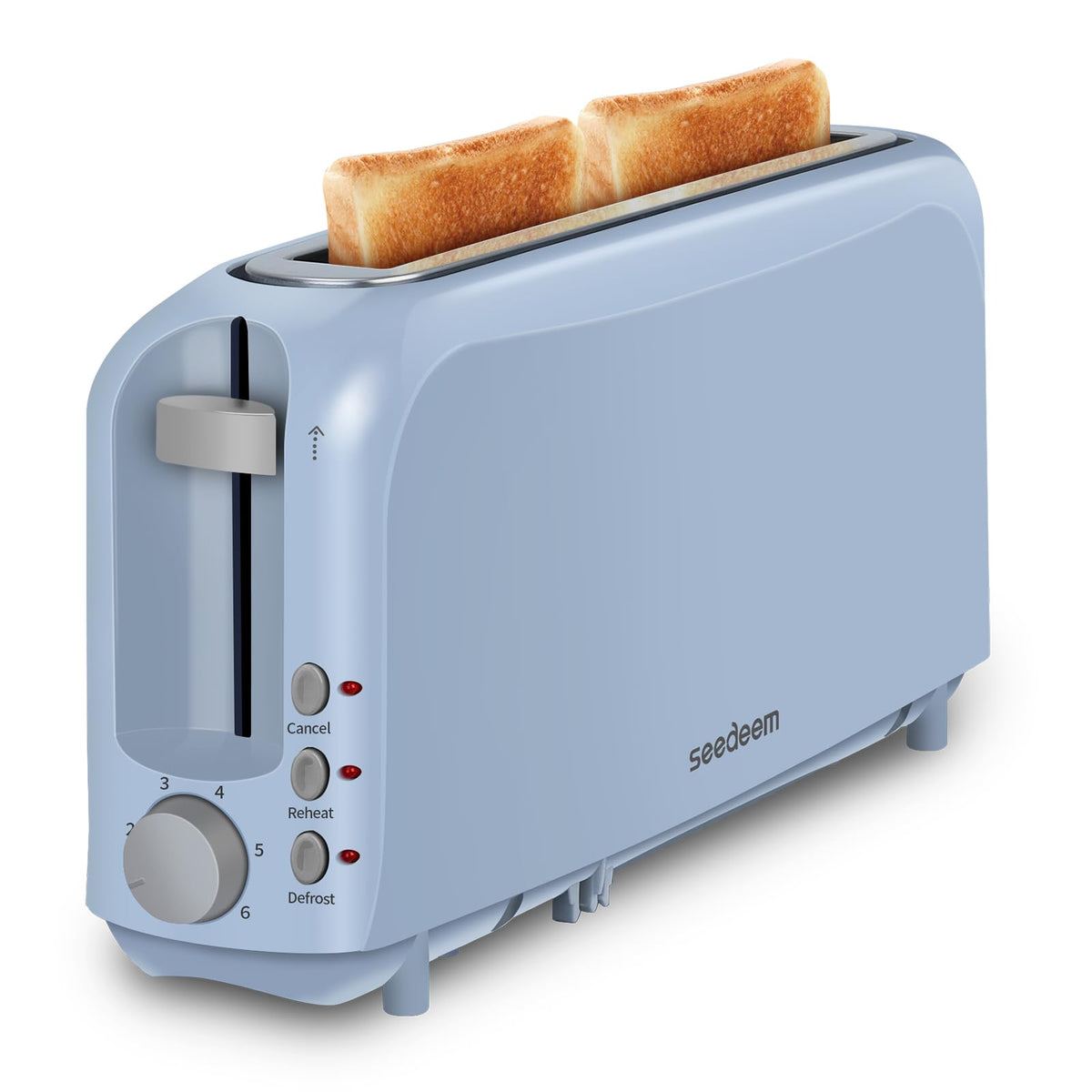 SEEDEEM 2-slice slim toaster with long slot for bagels and artisan bread.