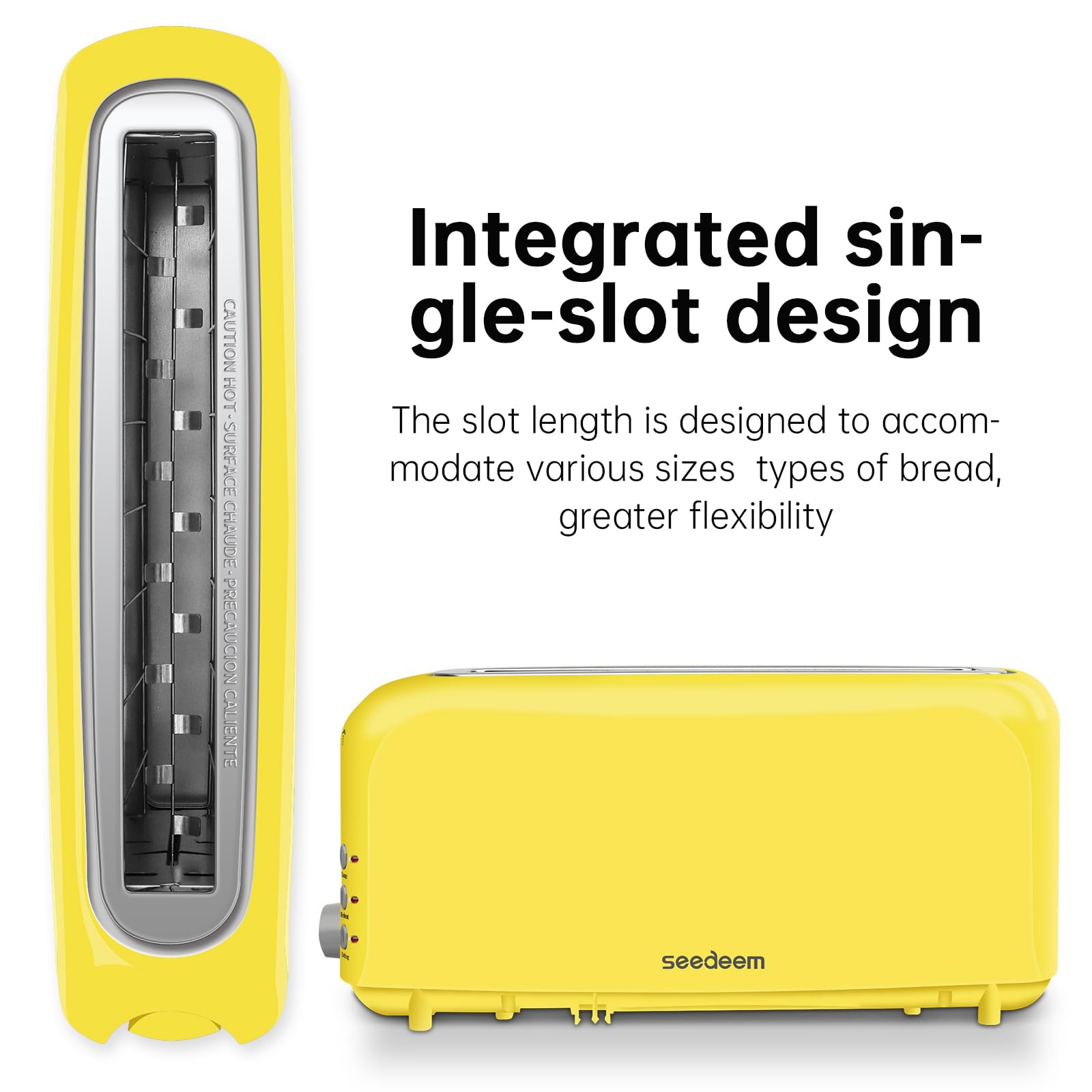 SEEDEEM 2-Slice Slim Toaster in yellow toasting a bagel for even results