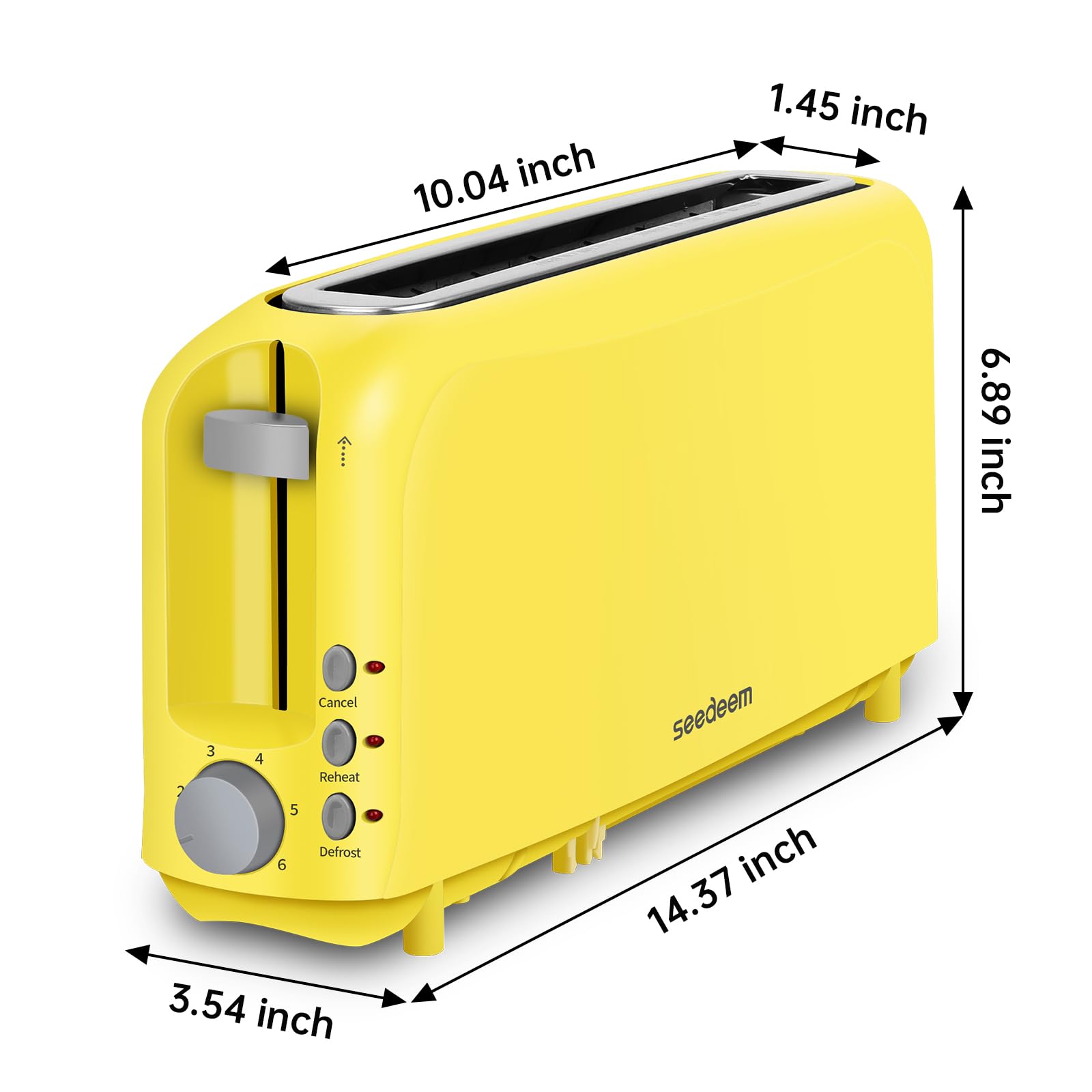SEEDEEM yellow removable crumb tray for quick cleanup after toasting