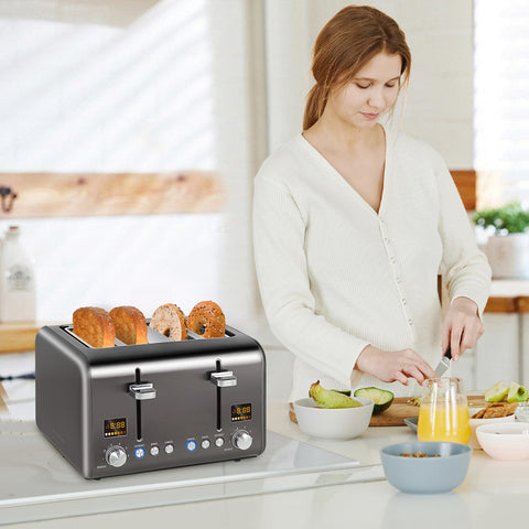 SEEDEEM kitchen scene shows a sleek stainless toaster on the counter.