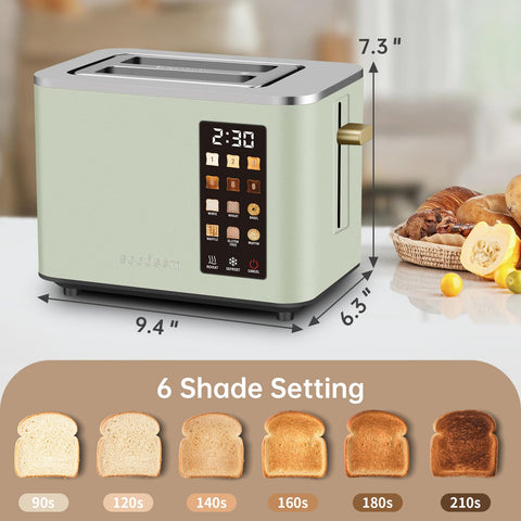 Mint green Seedeem toaster with 900W power on a kitchen counter