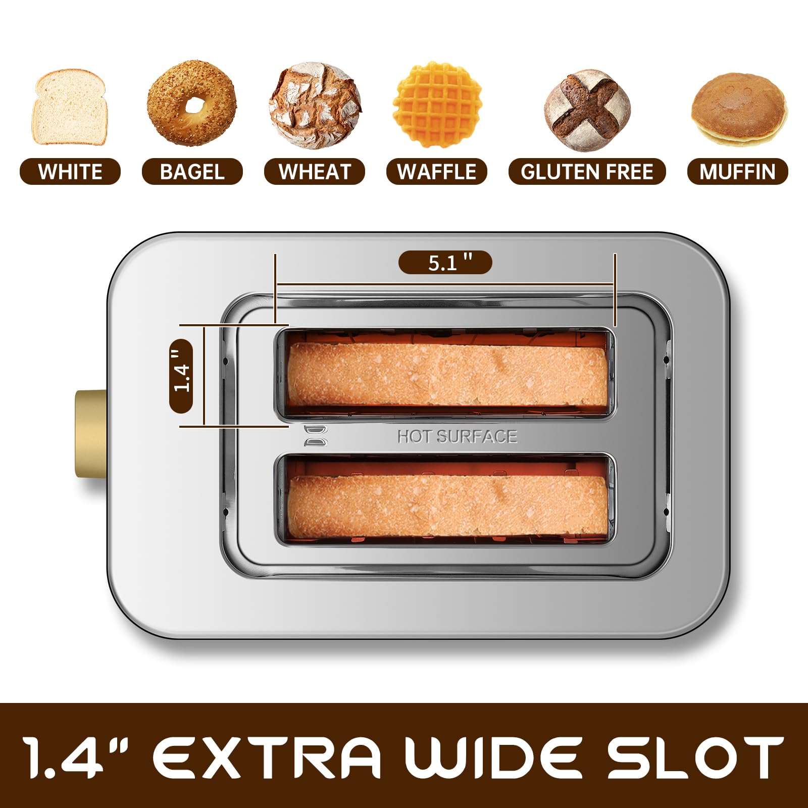SEEDEEM Toaster 2-Slice LCD countdown display for clear browning progress