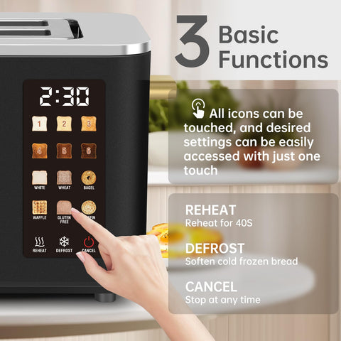 SEEDEEM Toaster 2-Slice side view with extra-wide slots for bagels and waffles