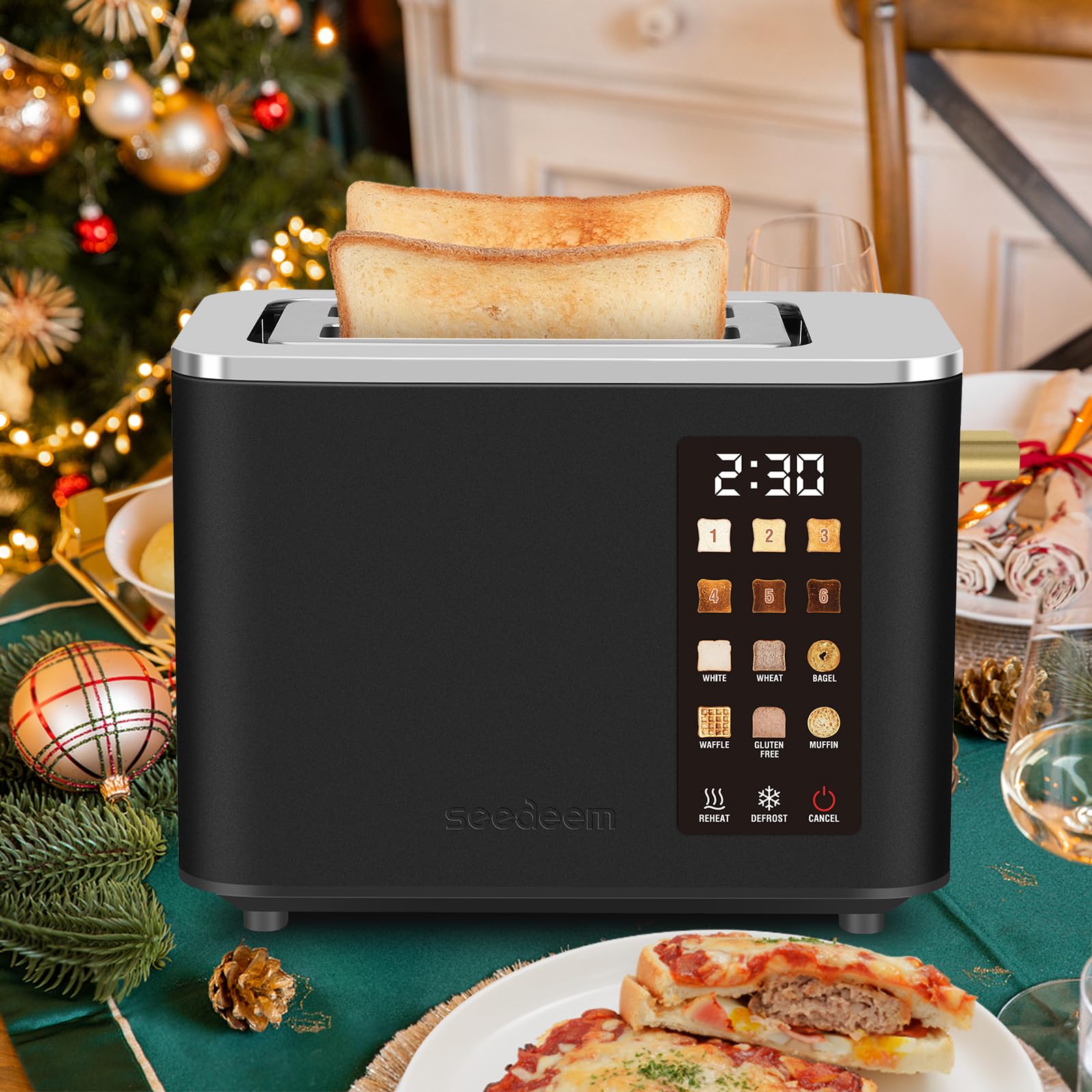 SEEDEEM Toaster 2-Slice top control panel with touch screen for quick adjustments