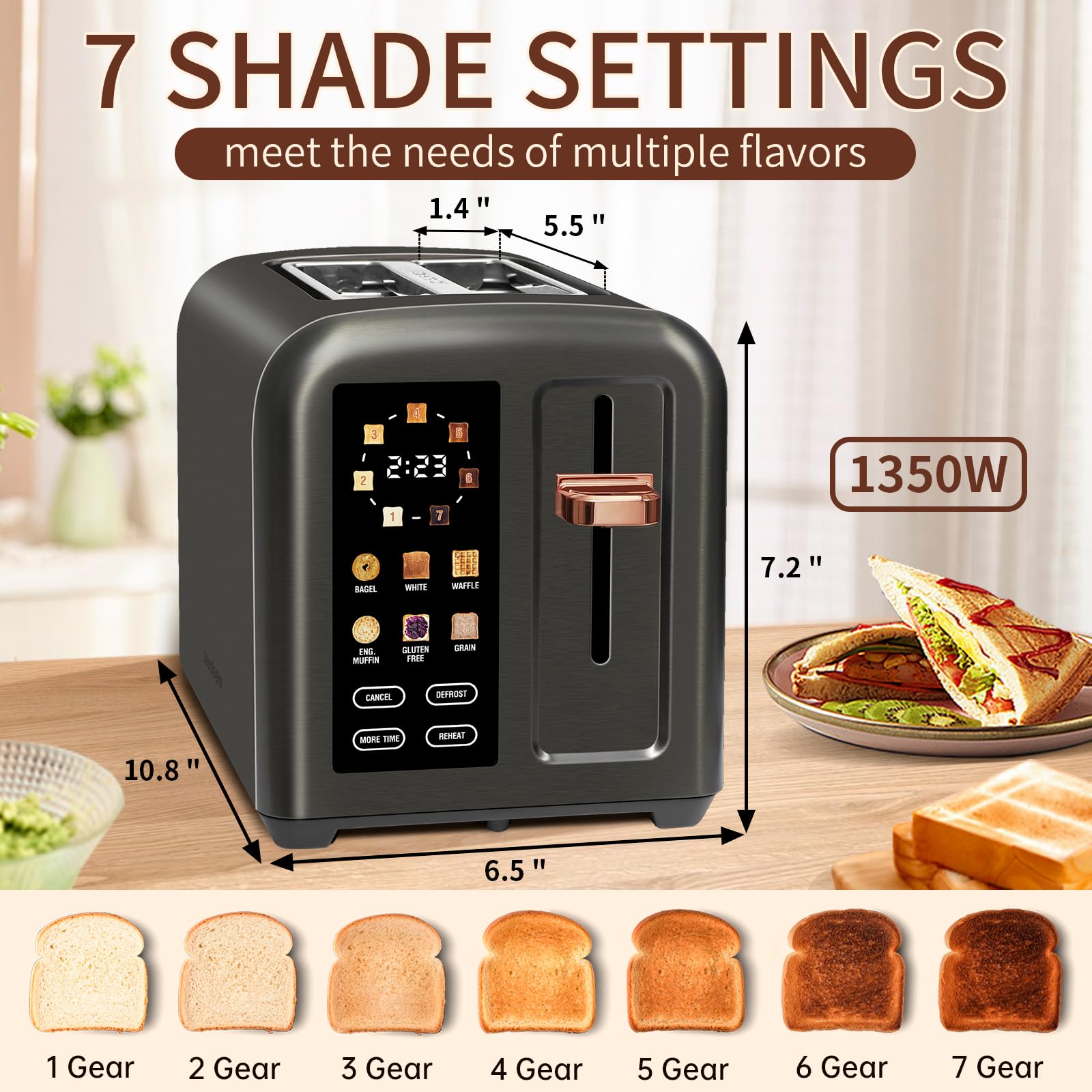 SEEDEEM touch-control toaster demonstrating quick browning settings