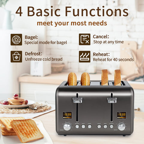 SEEDEEM wide slots fit thick bagels and artisan bread for even toasting.