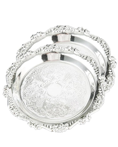 Seek Rare 2pcs coffee table tray, round silver, ideal for elegant serving at gatherings.