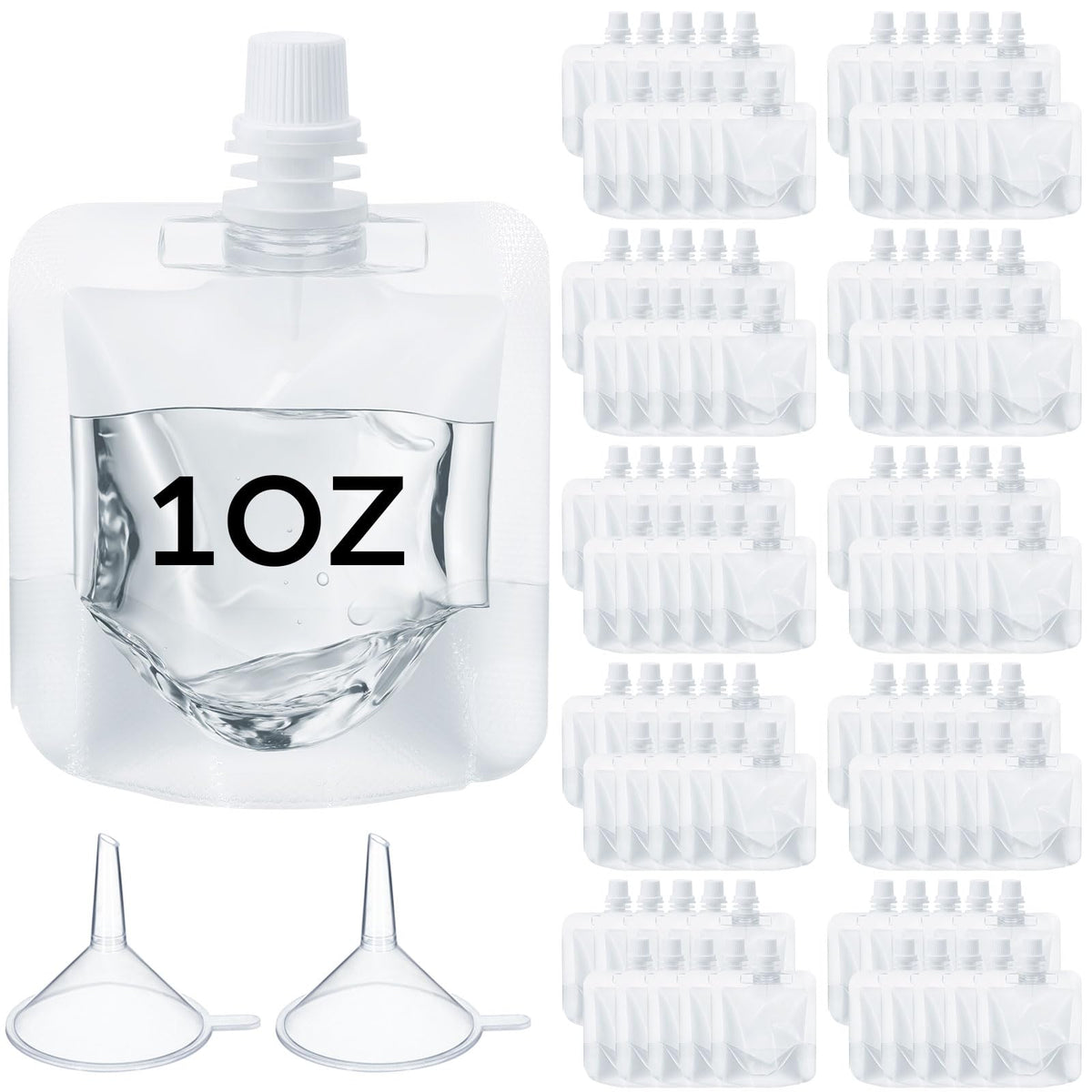 Seeloowy 100-pack plastic flasks for travel with leakproof design.