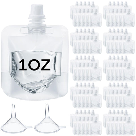 Seeloowy 100-pack plastic flasks for travel with leakproof design.