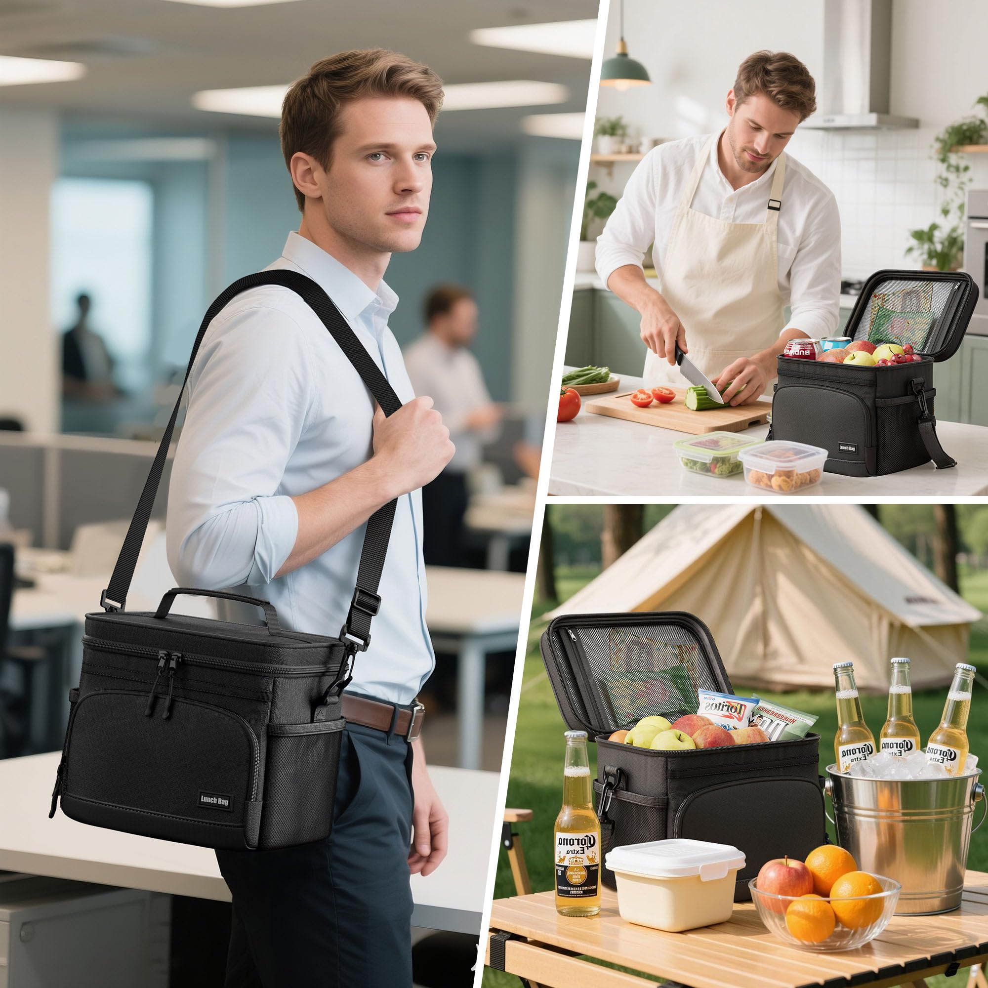Seeseven lunch bag with heat-safe lining keeps items fresh throughout the day.
