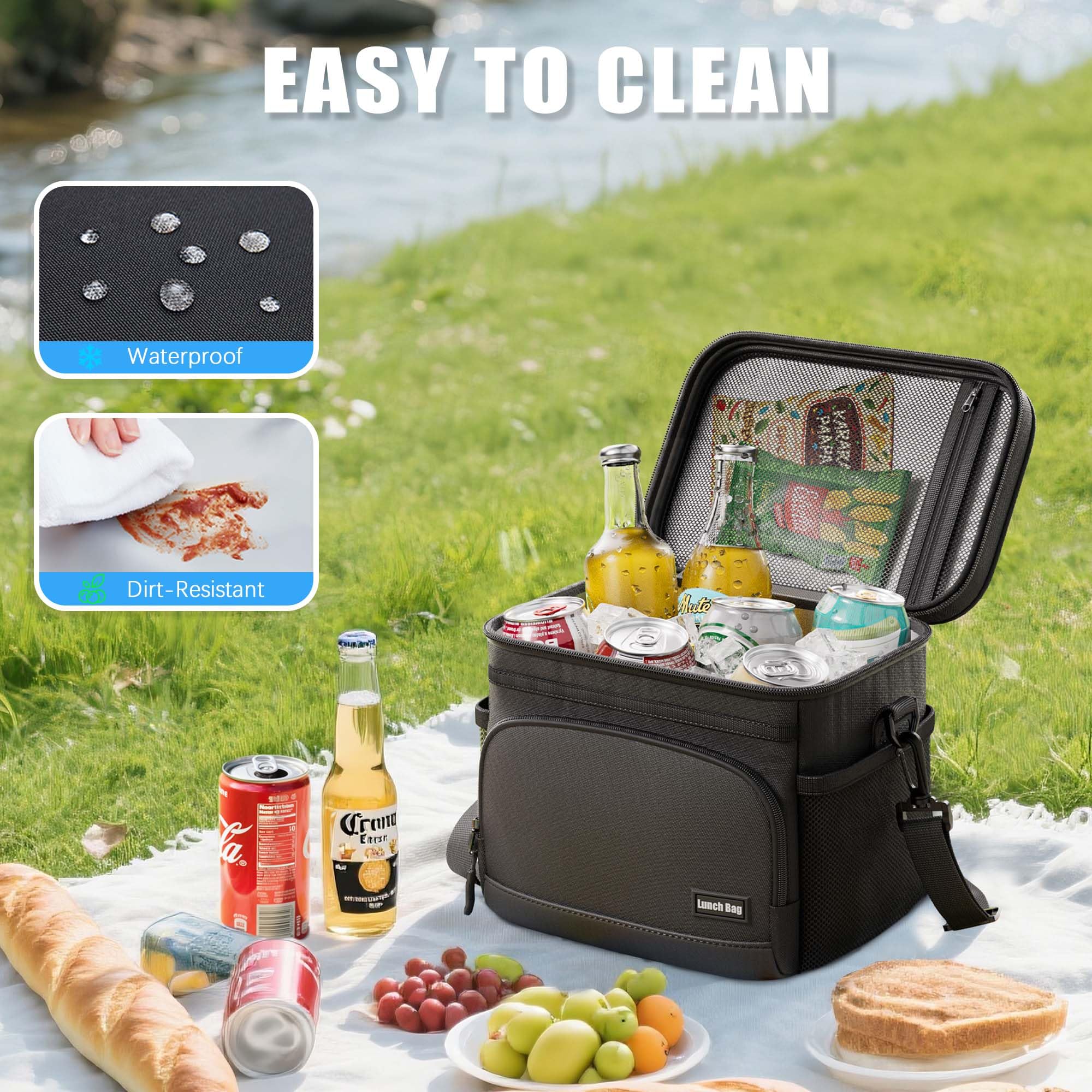 Seeseven soft cooler tote features black exterior for versatile everyday use.