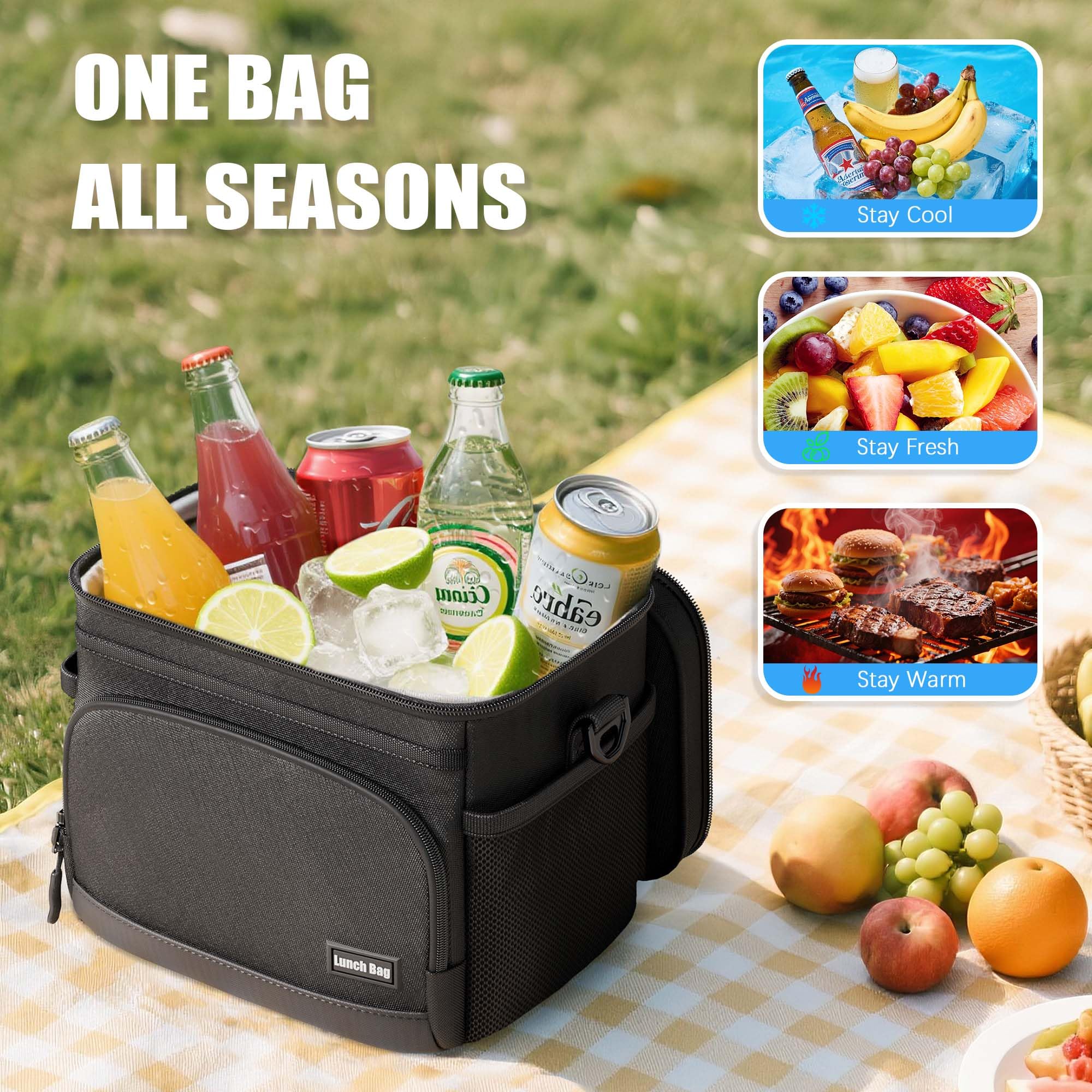 Seeseven insulated bag showcases leakproof interior for mess-free transport.