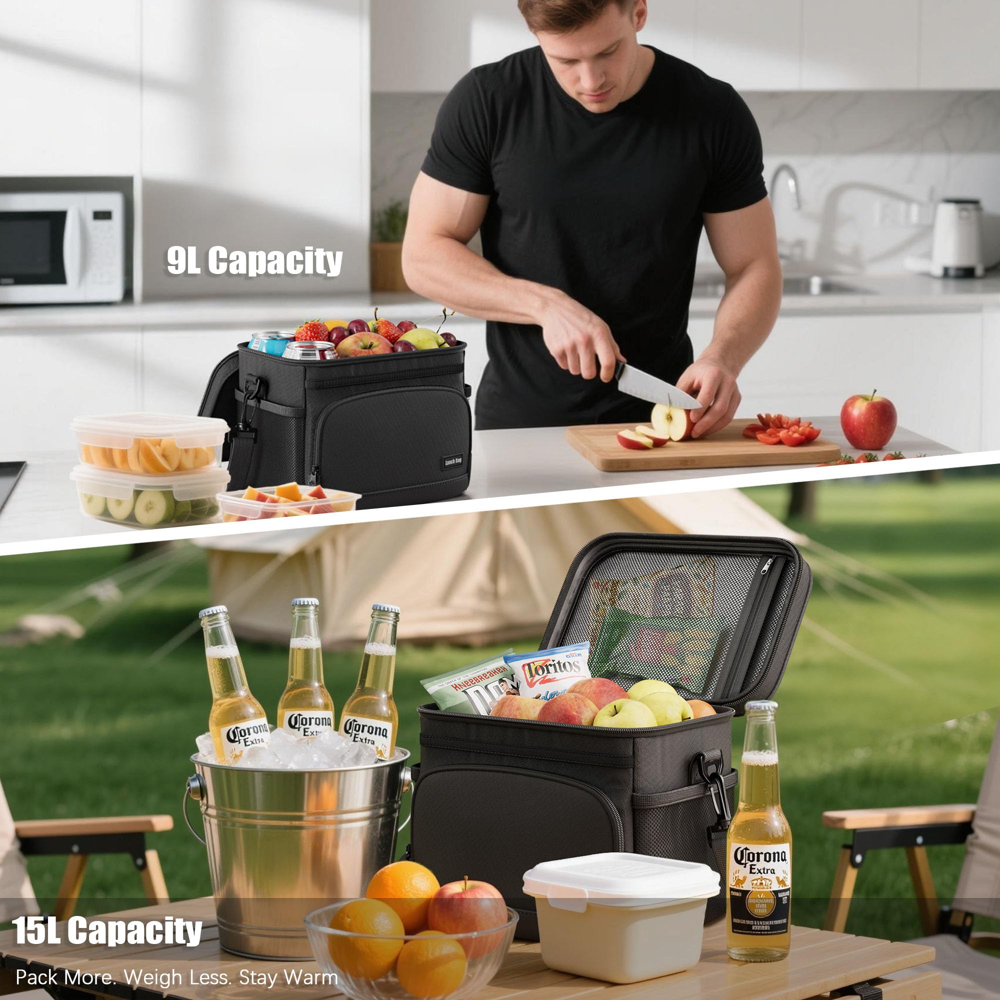Seeseven 9L capacity supports full meals and snacks during commutes.