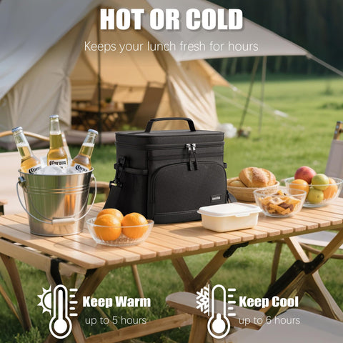 Seeseven lunch bag side pockets keep utensils and snacks within easy reach.