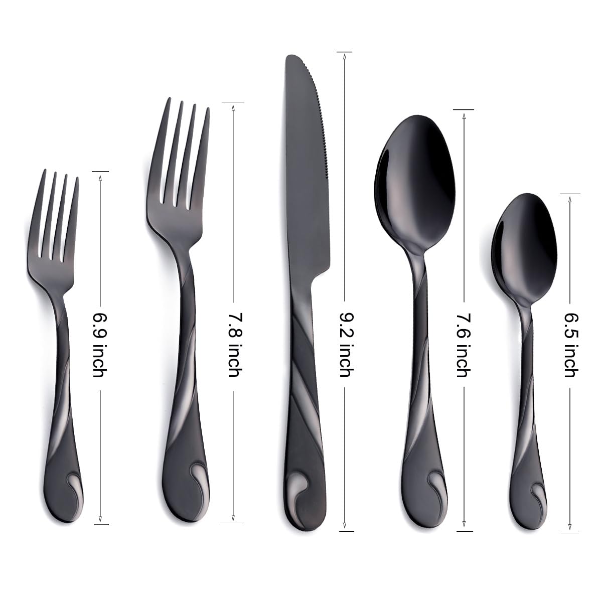 Seeshine black silverware set 8 dinner forks with smooth edges for comfortable dining.