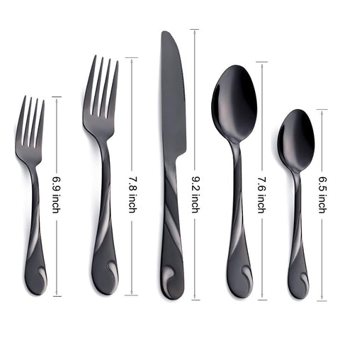 Seeshine black silverware set 8 dinner forks with smooth edges for comfortable dining.