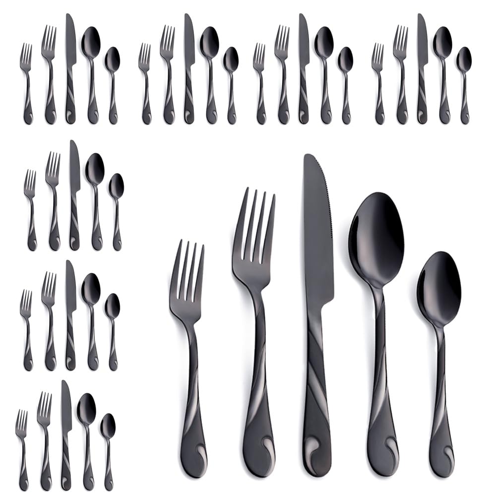 Seeshine black silverware set 8 dinner knives with a sleek, durable finish.