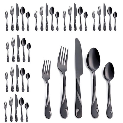 Seeshine black silverware set 8 dinner knives with a sleek, durable finish.